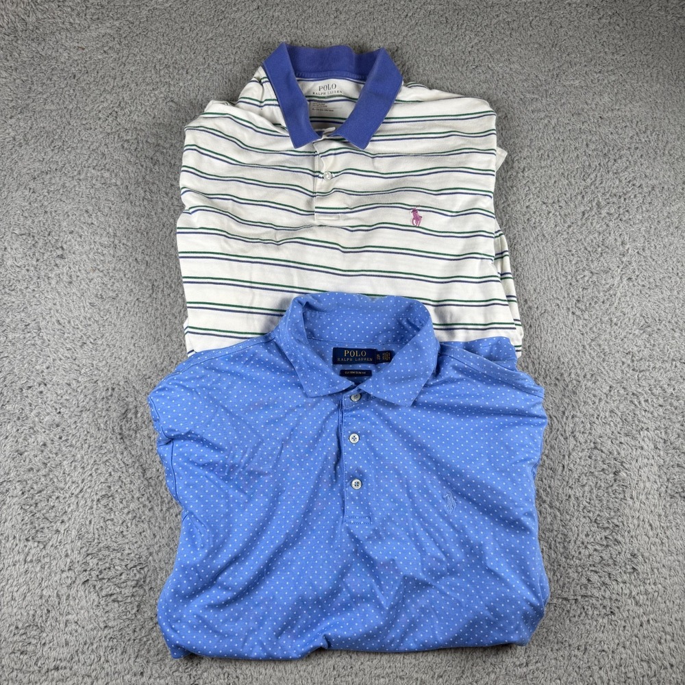 Polo Ralph Lauren Polo Shirt XL Lot Of 2 Blue Striped/Pokka Short Sleeve Casual